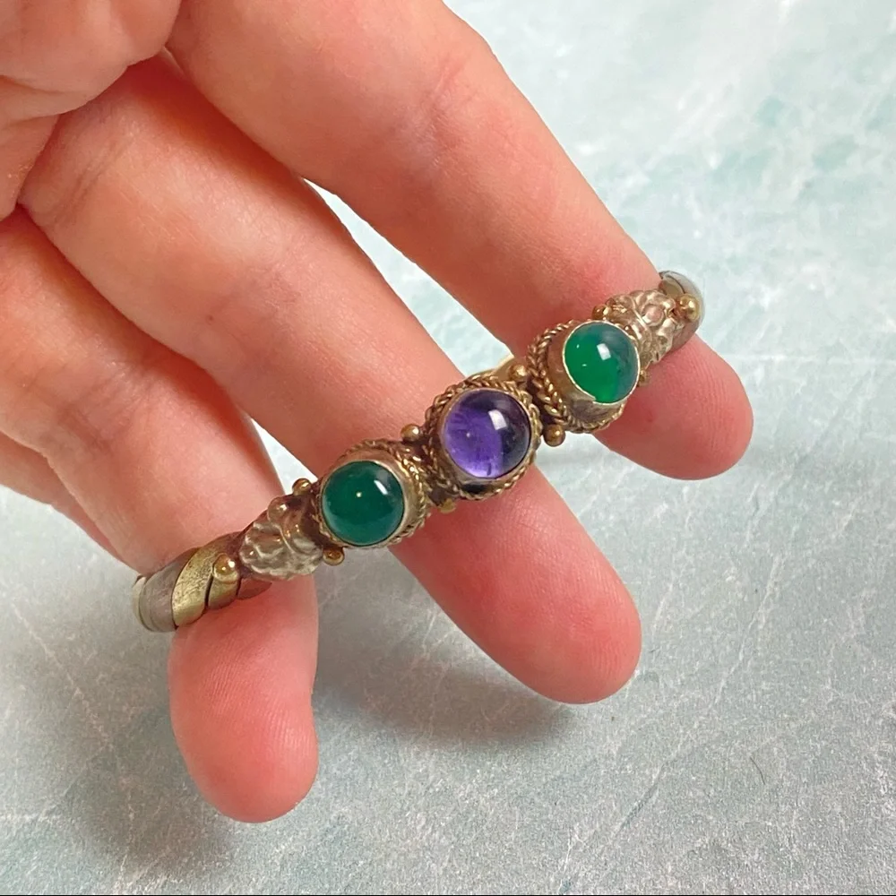 Vintage mix metal bangle bracelet green & purple - Picture 2 of 6